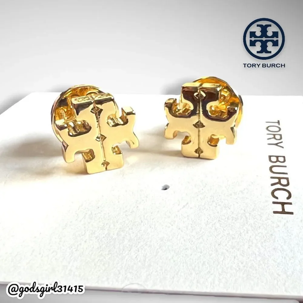 Tory Burch 18K Gold Plated Kira Logo Stud Earrings & Dust Bag $78 - Picture 1 of 11